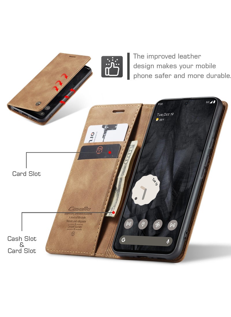 CaseMe - CaseMe Google Pixel 7 Pro Case Wallet, for Google Pixel 7 Pro Wallet Case Book Folding Flip Folio Case with Magnetic Kickstand Card Slots Protective Cover - Brown - Image 1