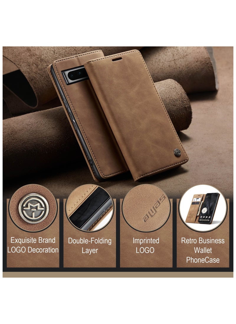 CaseMe - CaseMe Google Pixel 7 Pro Case Wallet, for Google Pixel 7 Pro Wallet Case Book Folding Flip Folio Case with Magnetic Kickstand Card Slots Protective Cover - Brown - Image 1