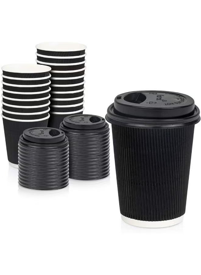 Green Tiger Disposable Ripple Coffee Cups 12oz with Lids – Black - Image 1