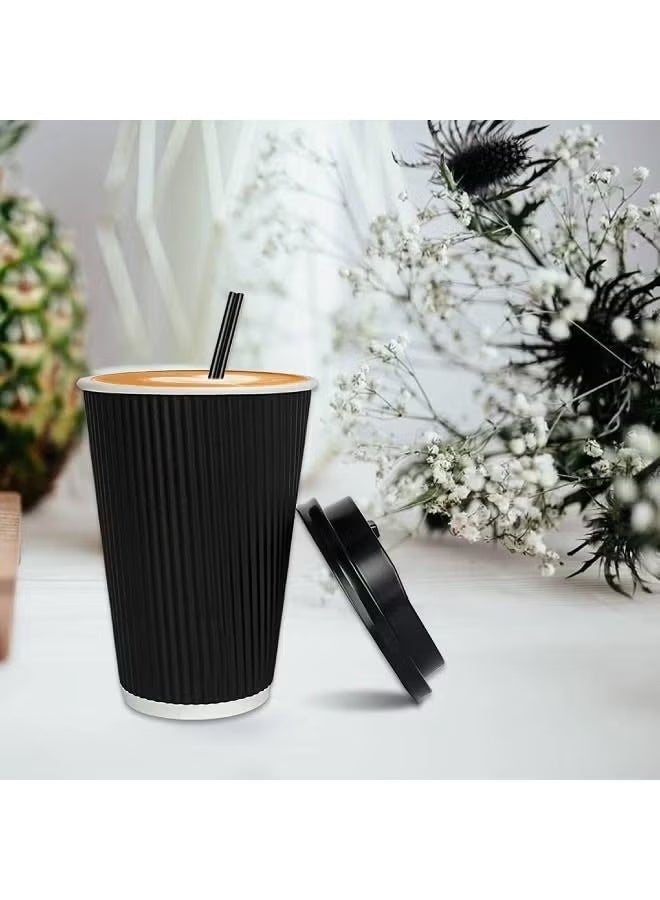 Green Tiger Disposable Ripple Coffee Cups 12oz with Lids – Black - Image 3