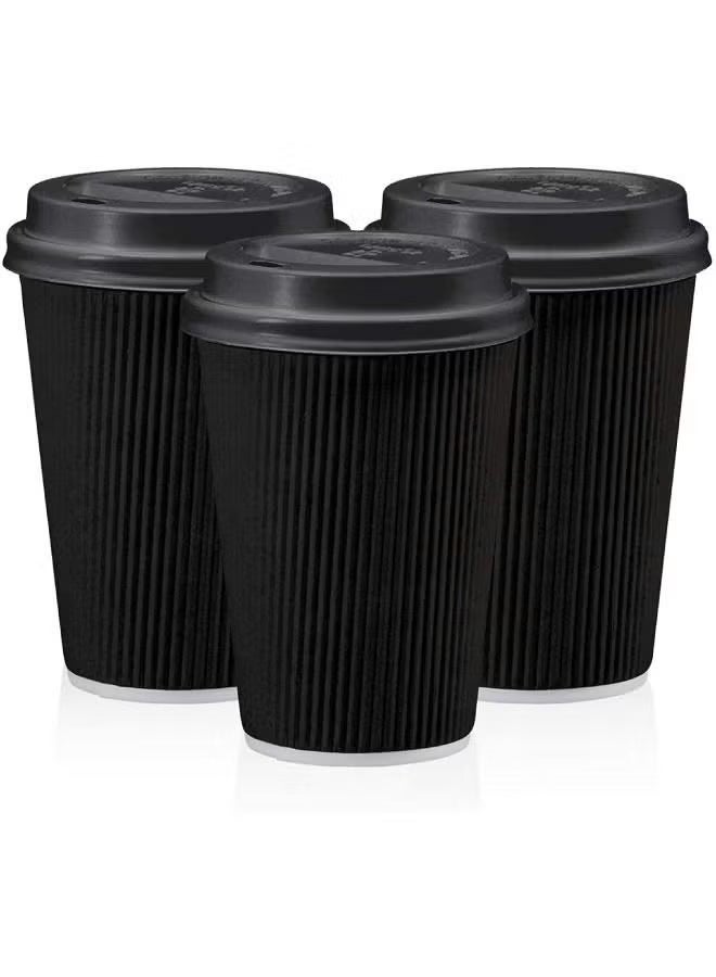 Green Tiger Disposable Ripple Coffee Cups 12oz with Lids – Black - Image 2