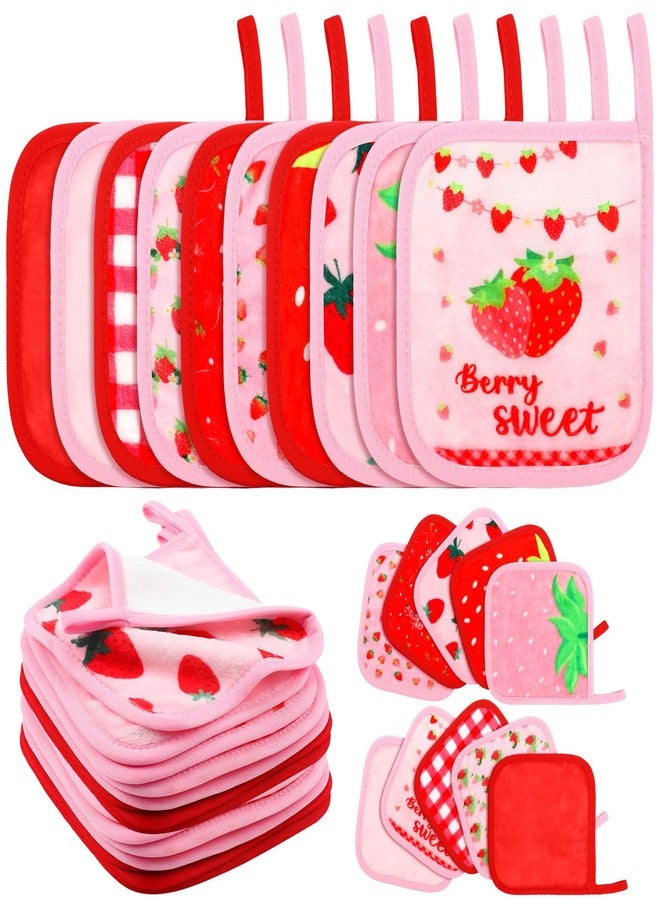 Flutesan 20 Pcs Strawberry Makeup Cloths Eraser Red Plaid Makeup Remover Cloths 6" x 6" Cottagecores Reusable Washable Microfiber Facial Cleansing Towels Removal Gifts Gentle Soft for Women - Image 1