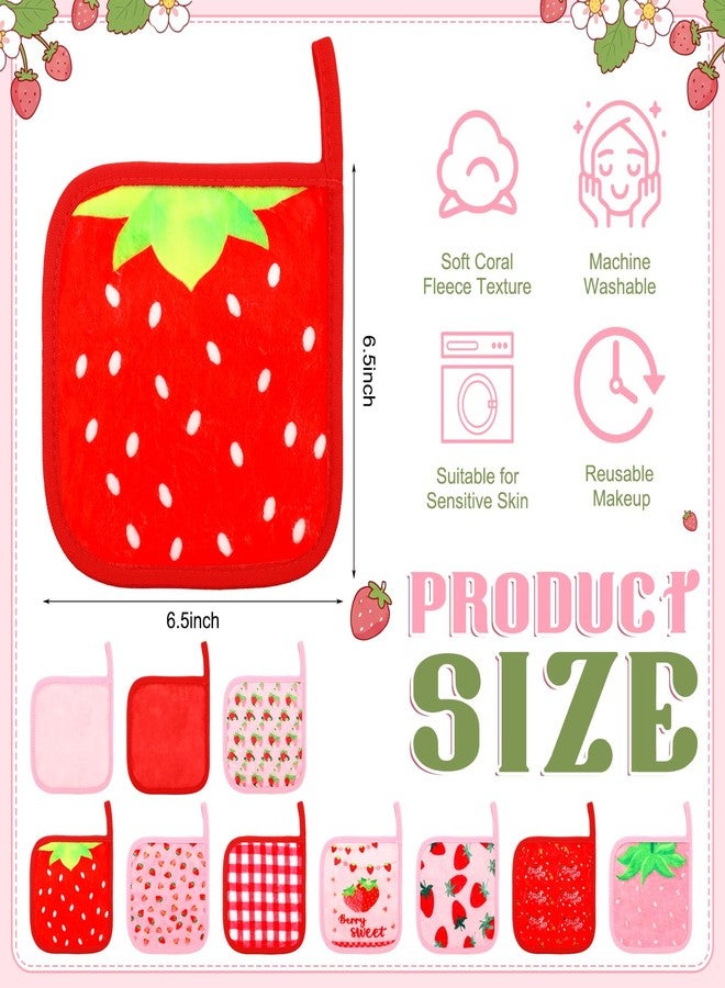 Flutesan 20 Pcs Strawberry Makeup Cloths Eraser Red Plaid Makeup Remover Cloths 6" x 6" Cottagecores Reusable Washable Microfiber Facial Cleansing Towels Removal Gifts Gentle Soft for Women - Image 2