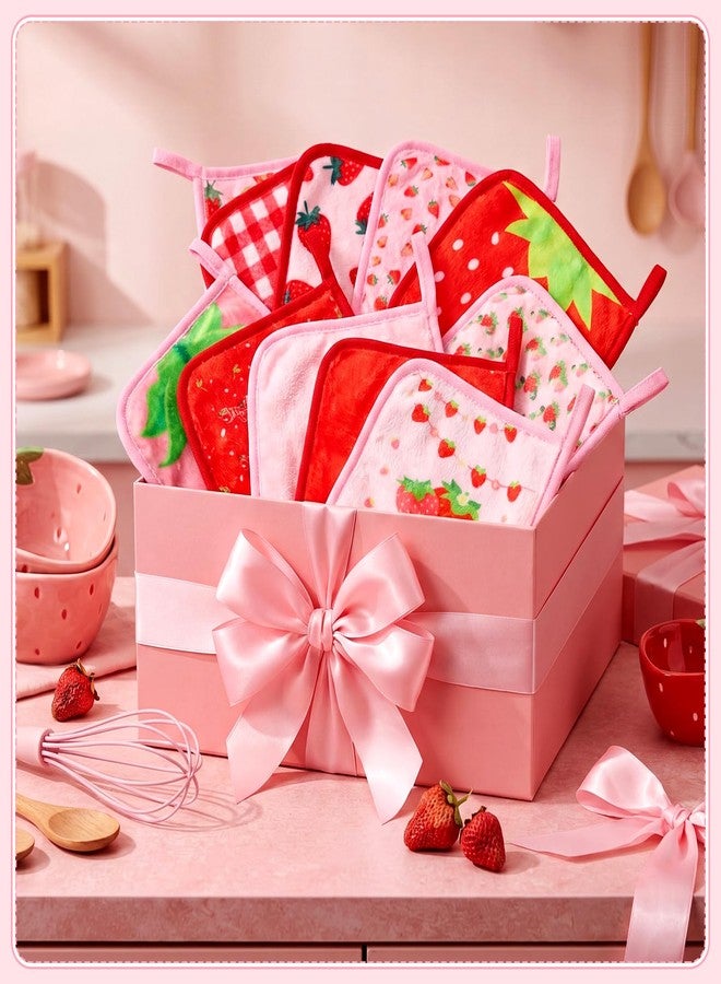 Flutesan 20 Pcs Strawberry Makeup Cloths Eraser Red Plaid Makeup Remover Cloths 6" x 6" Cottagecores Reusable Washable Microfiber Facial Cleansing Towels Removal Gifts Gentle Soft for Women - Image 3
