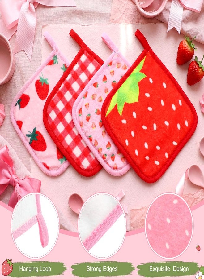 Flutesan 20 Pcs Strawberry Makeup Cloths Eraser Red Plaid Makeup Remover Cloths 6" x 6" Cottagecores Reusable Washable Microfiber Facial Cleansing Towels Removal Gifts Gentle Soft for Women - Image 5