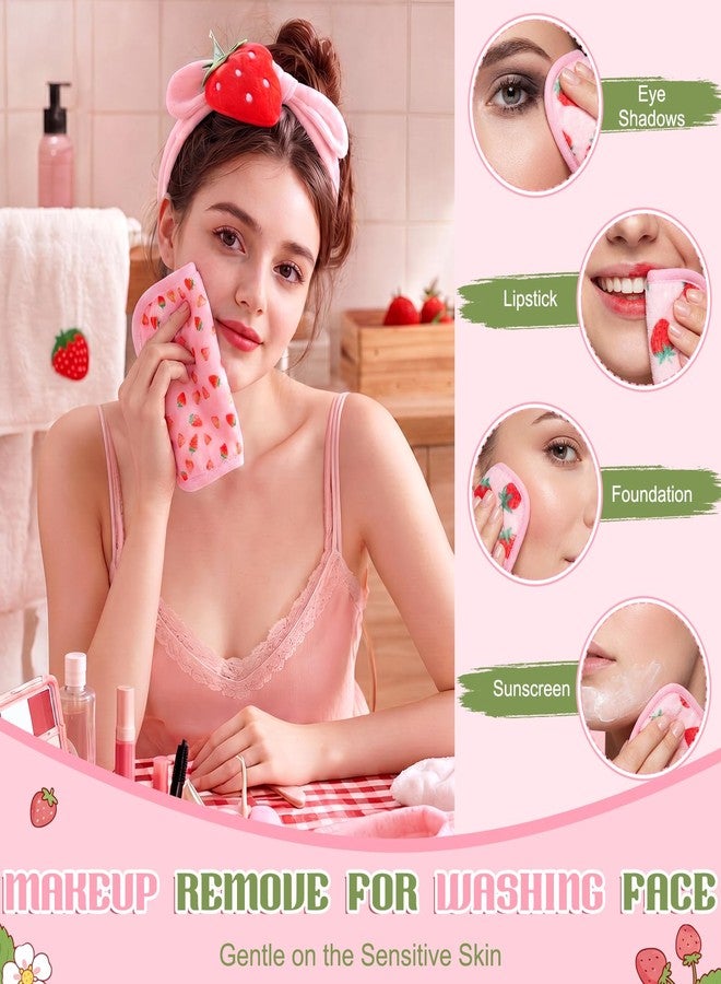 Flutesan 20 Pcs Strawberry Makeup Cloths Eraser Red Plaid Makeup Remover Cloths 6" x 6" Cottagecores Reusable Washable Microfiber Facial Cleansing Towels Removal Gifts Gentle Soft for Women - Image 4