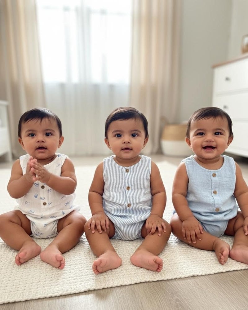Masilo 100% Organic Cotton Baby Romper Multipack/Set of 3 Infant Wear/Soft and Comfortable Newborn Clothing/Print, solid and striped front buttoned bodysuit/Onesies for 0-6 months - Boats - Image 2