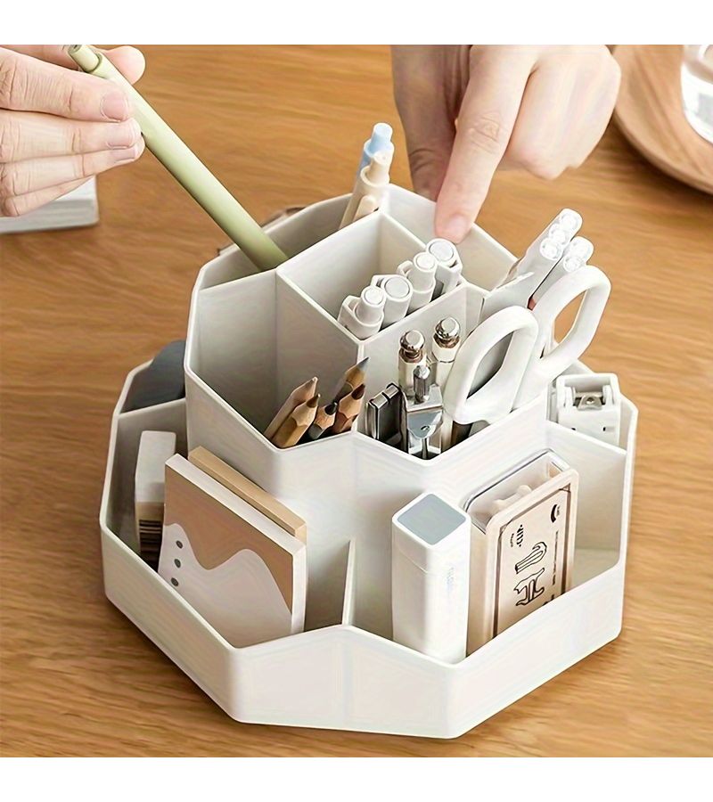 Elegant Pink Nine Grid Rotating Pen Holder Desktop Storage Organizer For Office - Image 1