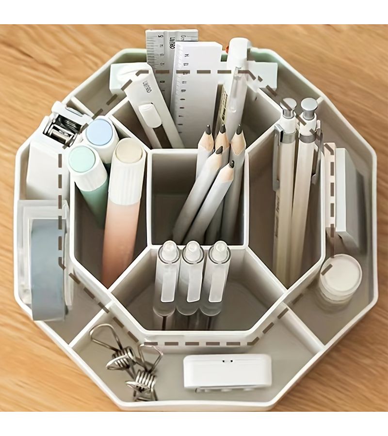 Elegant Pink Nine Grid Rotating Pen Holder Desktop Storage Organizer For Office - Image 4