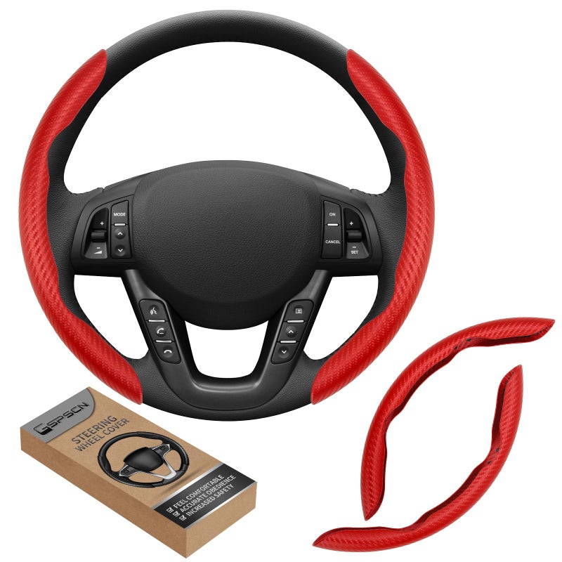 GSPSCN Universal Car Carbon Fiber Steering Wheel Cover AntiSkidButterfly Steering Wheel CoverNonSlip Segmented Steering Wheel ProtectorFit for 99 CarsCar Interior Accessories Red