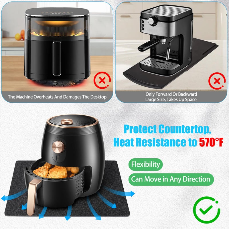 KIDOT 2 Pcs Heat Resistant Mat for Air Fryer, 12" x 17" Thickened Kitchen Countertop Protector Mat Cut to Fit, Non Slip Heat Proof Pad with Sliding Function for Blender, Coffee Maker, Toaster, Microwave - Image 5