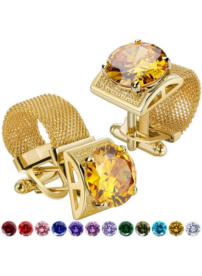 هاوسن أزرار أكمام ذهبية اللون تحمل اسم جوهرة الميلاد للرجال مع سلسلة أزرار أكمام القميص هدايا الزفاف والأعمال وأعياد الميلاد والكريسماس للرجال - Image 1