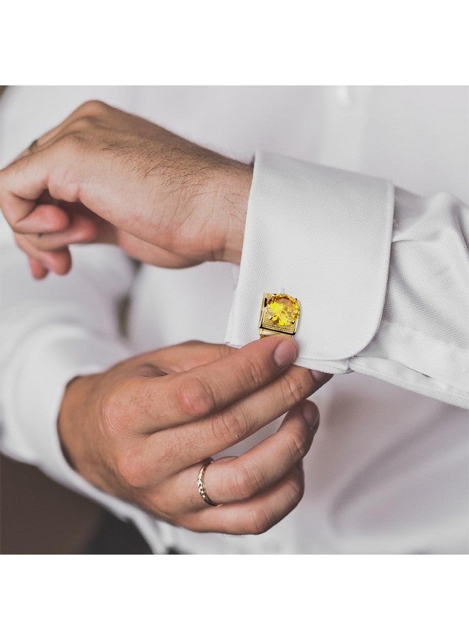 هاوسن أزرار أكمام ذهبية اللون تحمل اسم جوهرة الميلاد للرجال مع سلسلة أزرار أكمام القميص هدايا الزفاف والأعمال وأعياد الميلاد والكريسماس للرجال - Image 2