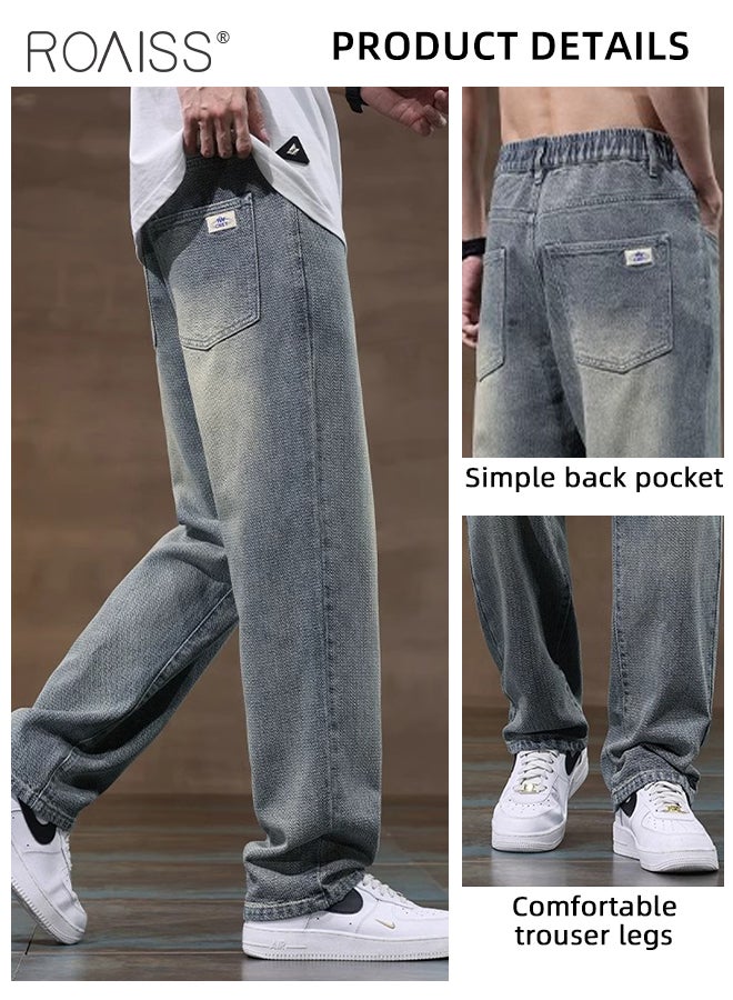 roaiss High Quality Straight Leg Jeans for Men Casual Breathable Soft Loose Fit Wide Leg Denim Pants with Starry Sky Texture Mens Retro Trendy All Match Trousers for Daily Commute Wear - Image 5