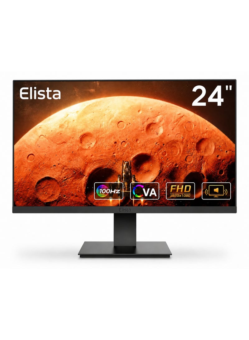 24-Inch Full HD Monitor 1920(RGB) x 1080, FHD Refresh Rate 75Hz Response Time 7(Typ), Static Contrast, 16.9 Screen Ratio, 16.7m Maximum Color, Built-in Speaker, Tilt Adjustable, VESA Compatible, HDMI and VGA, Eye Protection
