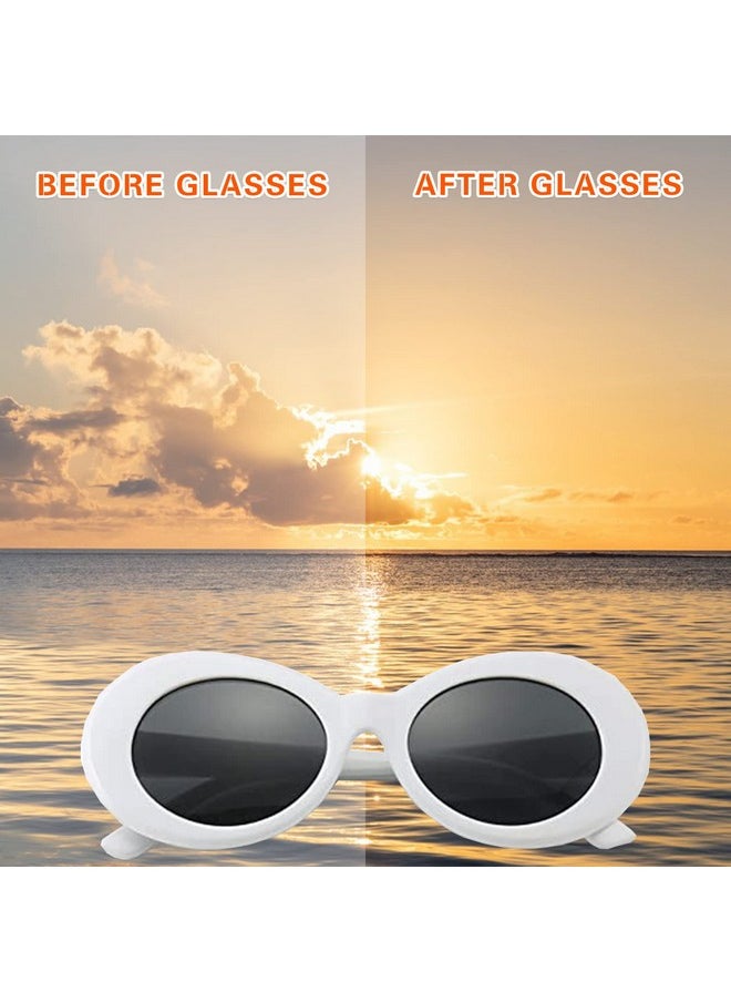 Lxnoap Bold Retro Oval Mod Thick Frame Sunglasses, Retro Y2K Oval Sunglasses Oval Retro Mod Kurt Cobain Sunglasses Round Lens Clout Glasses Googles Uv Protection Sun Glasse For Teens Women Men  - Image 3