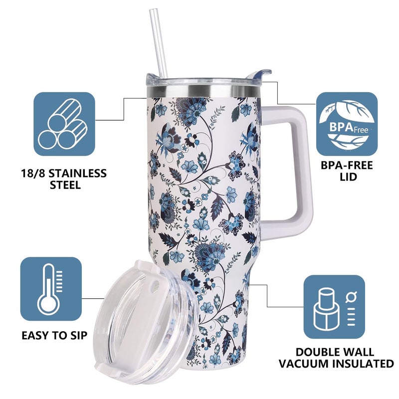 SYACOT 40 oz Tumbler with Handle and Straw Stainless Steel Insulated Tumbler Leak Proof Lid and Straw Lid Reusable Travel Mug Coffee Mug Cup Dishwasher Safe Keep Drinks Cold and Hot (Ceramics) - Image 4