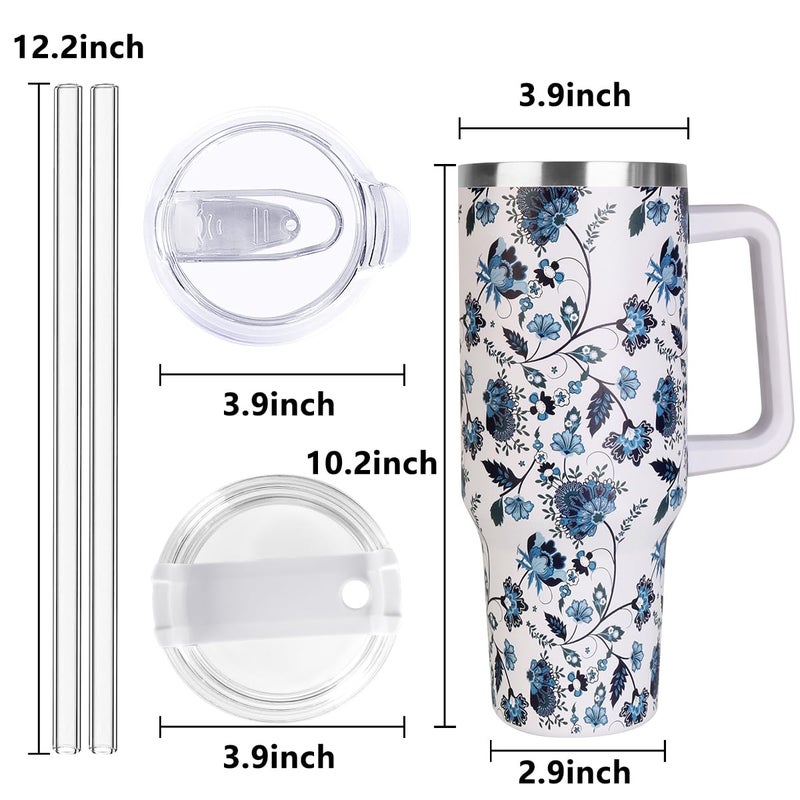 SYACOT 40 oz Tumbler with Handle and Straw Stainless Steel Insulated Tumbler Leak Proof Lid and Straw Lid Reusable Travel Mug Coffee Mug Cup Dishwasher Safe Keep Drinks Cold and Hot (Ceramics) - Image 2