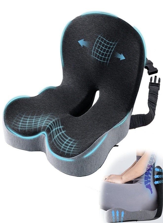 Mosxoed Ergonomic Seat Cushion with Adjustable Strap, Memory Foam Office Chair Seat Cushion with L-Shaped Design, Car Seat Cushion Fits for Truck Driver Semi Truck, Gaming Chair, Desk, Light&Dark Gray - Image 1