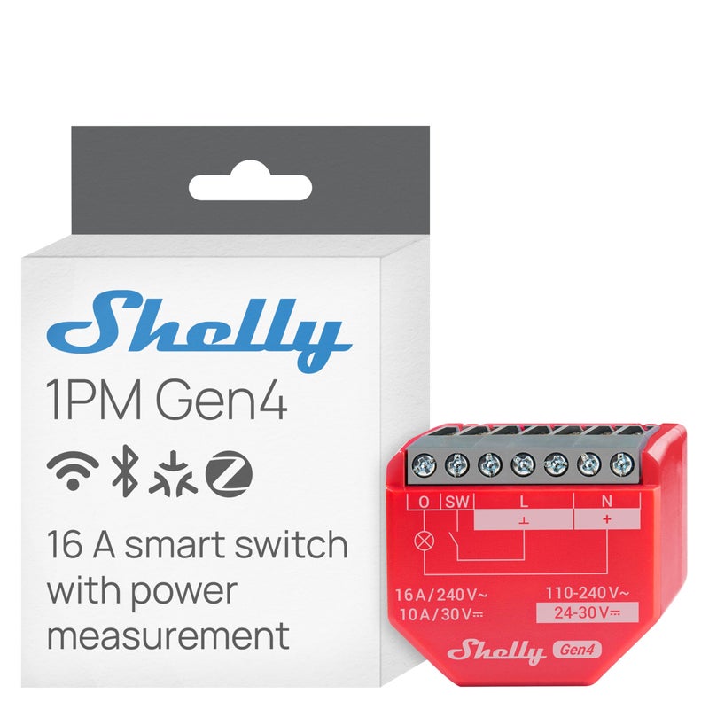 Shelly شيللي 1PM جين4 | مفتاح ريلاي ذكي واي فاي، زيغبي، ماتر مع قياس الطاقة، 1-قناة 16A | أتمتة المنزل | متوافق مع أليكسا، جوجل هوم، أبل هوم كيت | تطبيق iOS أندرويد | بدون محور - Image 1