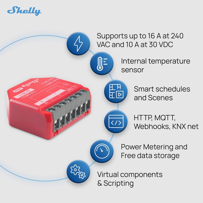 Shelly شيللي 1PM جين4 | مفتاح ريلاي ذكي واي فاي، زيغبي، ماتر مع قياس الطاقة، 1-قناة 16A | أتمتة المنزل | متوافق مع أليكسا، جوجل هوم، أبل هوم كيت | تطبيق iOS أندرويد | بدون محور - Image 5