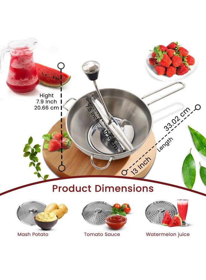 KitchTron Food Mill with 3 Grinding Milling Discs,Bowl & Milling Handle.Dishwasher Safe Stainless Steel meal grinder Perfect food mill for tomato, Potato Masher, Vegetable Chopper, Baby Food Processor - Image 1