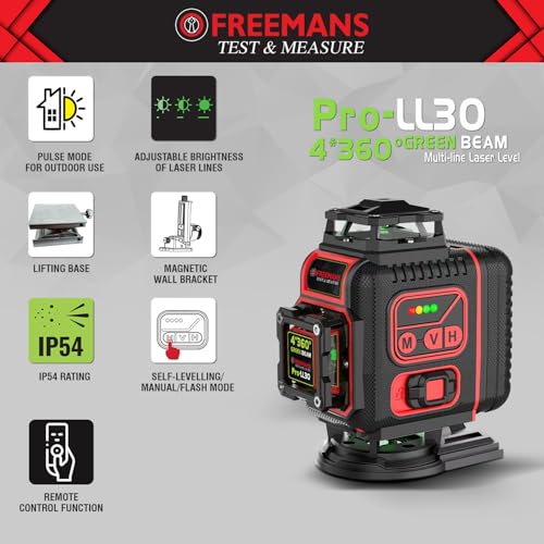 FREEMANS Test & Measure 4*360° Green Beam Self Levelling 30m Cross Line Laser Level with 2 Rechargeable Batteries, Lifting Base, Iron Sheet, Charger & Remote Control, Comes with 1 Year Warranty - 30m - Image 5