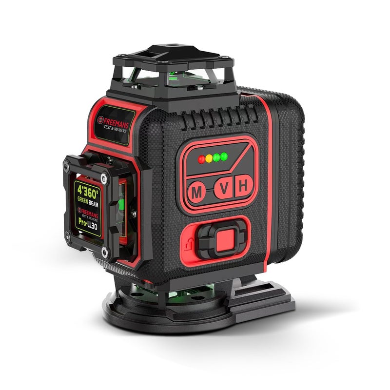 FREEMANS Test & Measure 4*360° Green Beam Self Levelling 30m Cross Line Laser Level with 2 Rechargeable Batteries, Lifting Base, Iron Sheet, Charger & Remote Control, Comes with 1 Year Warranty - 30m - Image 2