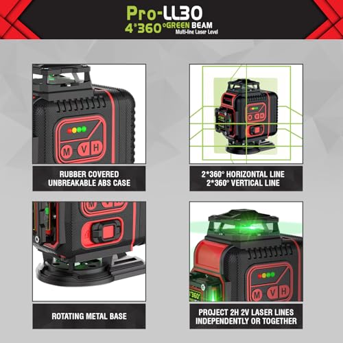 FREEMANS Test & Measure 4*360° Green Beam Self Levelling 30m Cross Line Laser Level with 2 Rechargeable Batteries, Lifting Base, Iron Sheet, Charger & Remote Control, Comes with 1 Year Warranty - 30m - Image 3