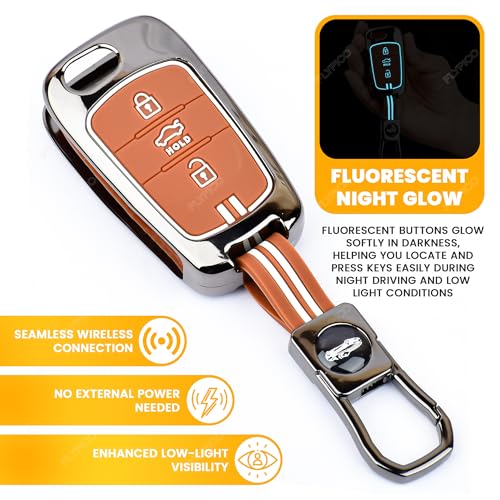 Coll of Fest Premium Black Chrome Metal Silicone Key Cover – Glow-in-The-Dark, Waterproof, Shockproof Key Fob Protector for Hyundai i10 | i20 (Old) 3 Button Flip Smart Key - Image 3