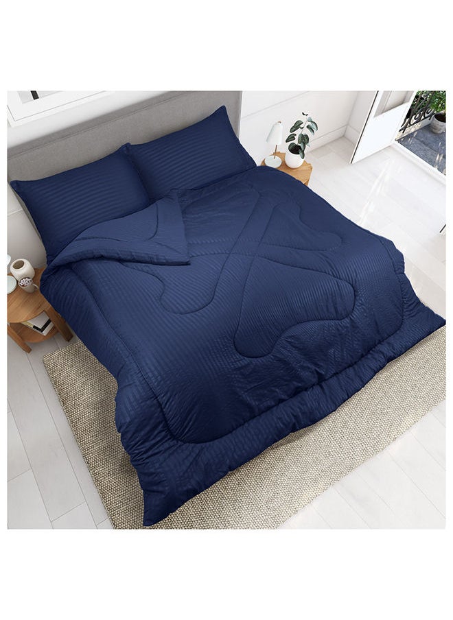 Hotel Linen Klub Hotel Linen Klub Down Alternative Comforter Set -Ultra Soft Brushed Stripe Microfiber Fabric, 200GSM Soft Fibersheet Filling, Size :Single 160 x 200cm, Color: Navy Blue  - Image 3