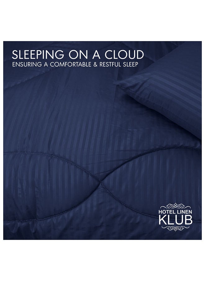 Hotel Linen Klub Hotel Linen Klub Down Alternative Comforter Set -Ultra Soft Brushed Stripe Microfiber Fabric, 200GSM Soft Fibersheet Filling, Size :Single 160 x 200cm, Color: Navy Blue  - Image 4