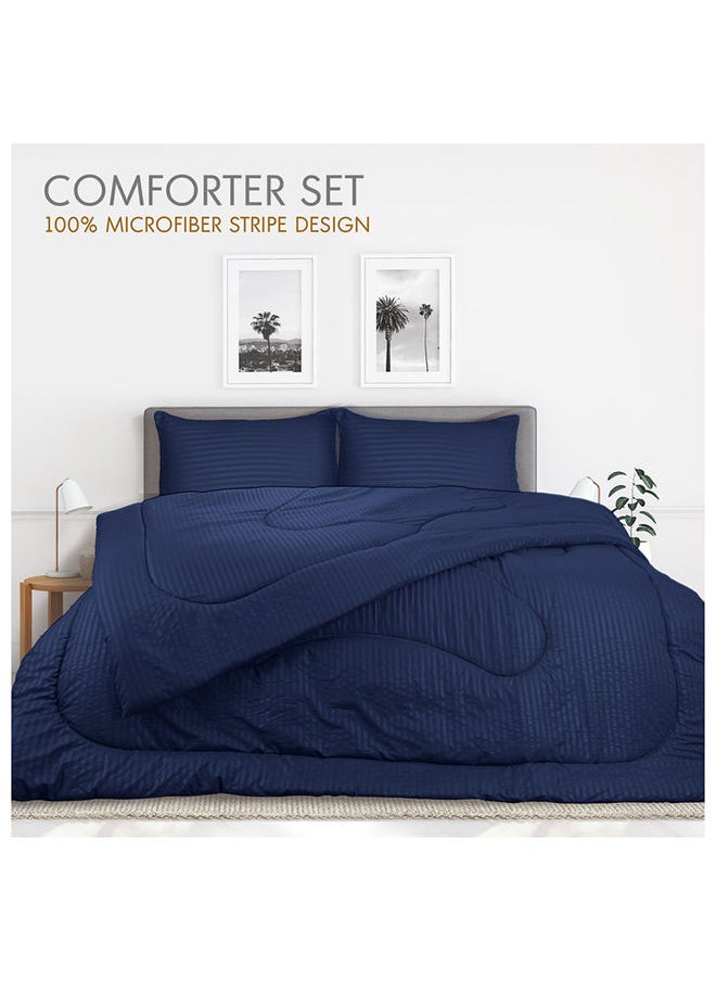 Hotel Linen Klub Hotel Linen Klub Down Alternative Comforter Set -Ultra Soft Brushed Stripe Microfiber Fabric, 200GSM Soft Fibersheet Filling, Size :Single 160 x 200cm, Color: Navy Blue  - Image 2