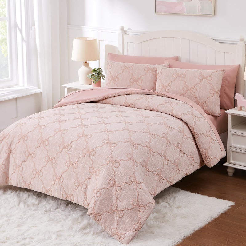 Wink Deer Queen Comforter Set with Sheets for Girls-7 Pieces Queen Bedding Sets with Pink Comforter, Sheets, Pillowcases & Shams for Kids (Pink Diamond, 90" X 90") - Image 2