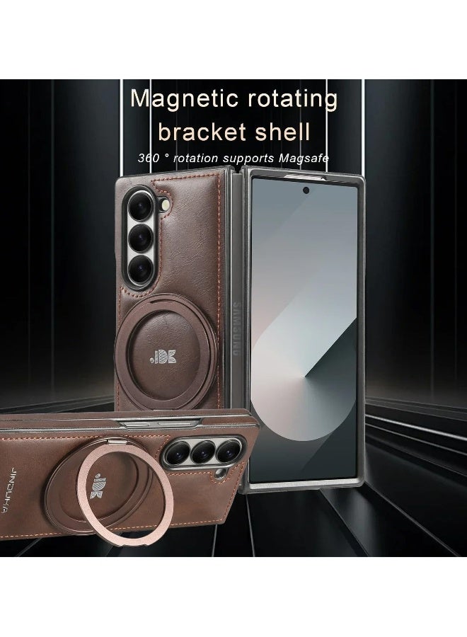 Slim Fit PU Leather Case for Galaxy Z Fold 6, 【Leather Hard PC Back】【Compatible with Mag-Safe】 Shockproof Kickstand Protective Cover for Z Fold 6  - Image 2