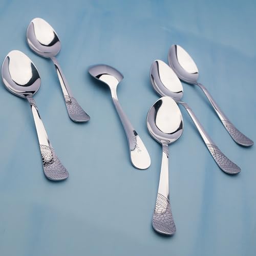 Parage 6 Pieces Stainless Steel Table Spoons,18 cm Long, Premium Spoons Set for Home & Kitchen, Luxury Dinning Tableware Cutlery Set Gift for House Warming,6 Big Spoons, Silver Imperial Design - Image 4