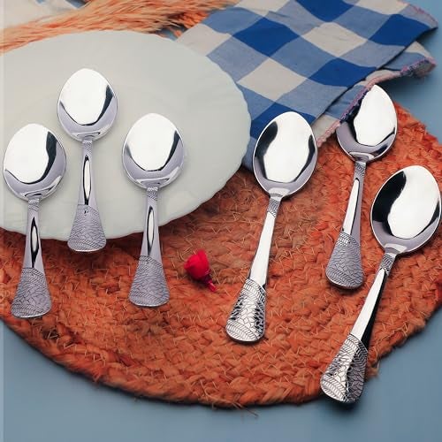 Parage 6 Pieces Stainless Steel Table Spoons,18 cm Long, Premium Spoons Set for Home & Kitchen, Luxury Dinning Tableware Cutlery Set Gift for House Warming,6 Big Spoons, Silver Imperial Design - Image 1