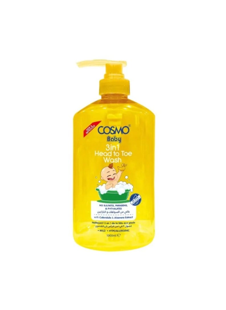 COSMO Baby Head to Toe 3 in 1 Wash for Sensitive Skin 1000Ml 