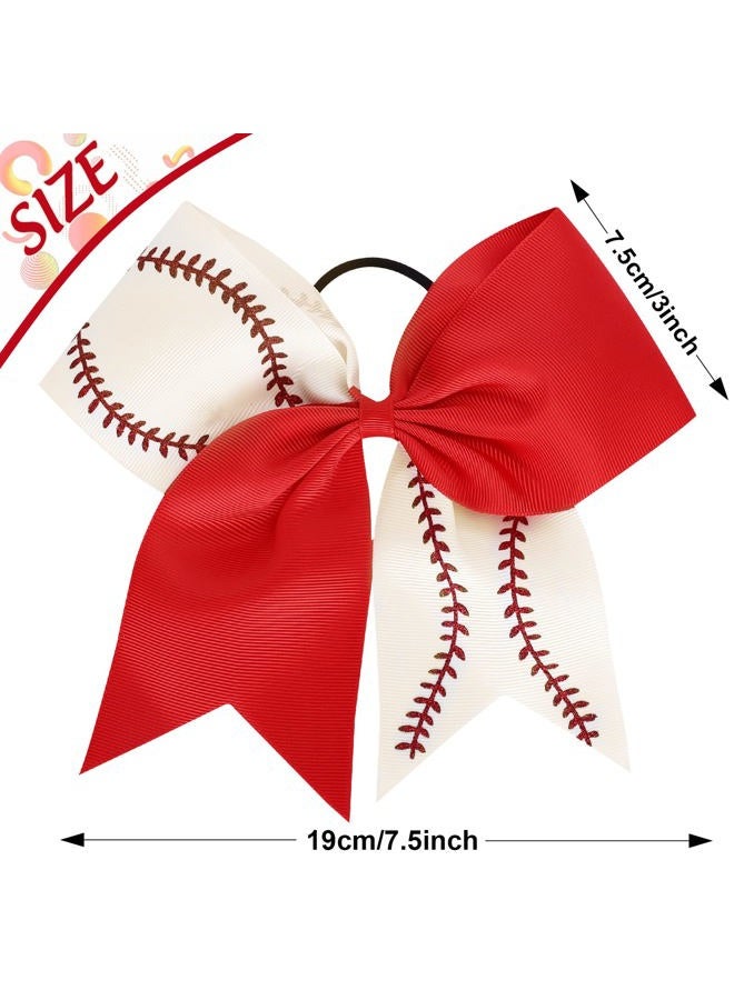 Whaline 4Pcs Large Glitter Cheer Hair Bows with Elastic Ponytail Holders - Red and White Cheerleading Hair Accessories for Teens Toddlers, 7.5 Inch - Image 2