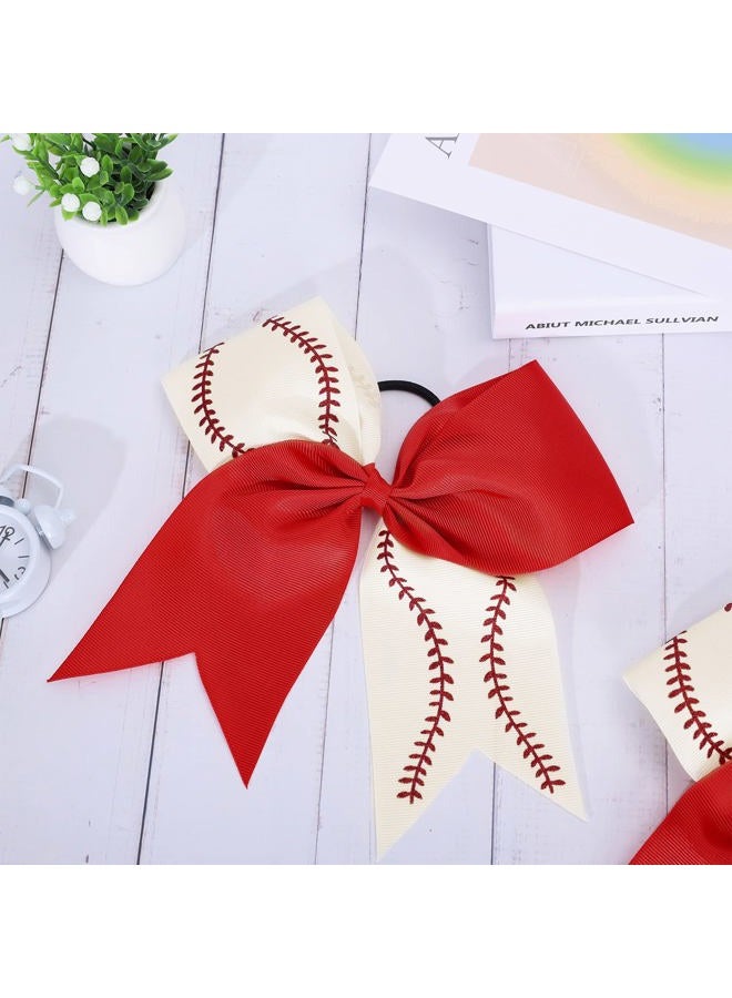 Whaline 4Pcs Large Glitter Cheer Hair Bows with Elastic Ponytail Holders - Red and White Cheerleading Hair Accessories for Teens Toddlers, 7.5 Inch - Image 4