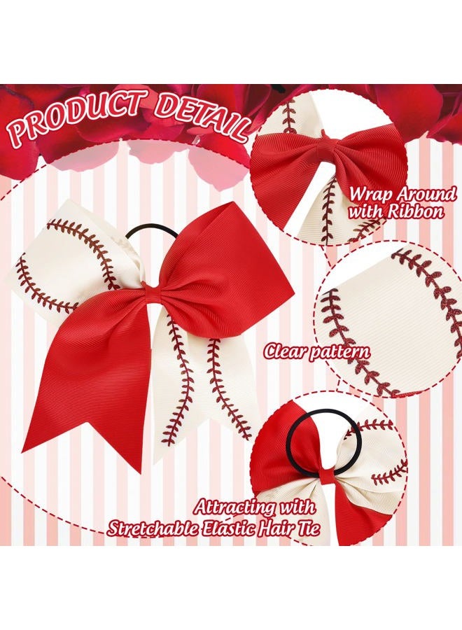 Whaline 4Pcs Large Glitter Cheer Hair Bows with Elastic Ponytail Holders - Red and White Cheerleading Hair Accessories for Teens Toddlers, 7.5 Inch - Image 3