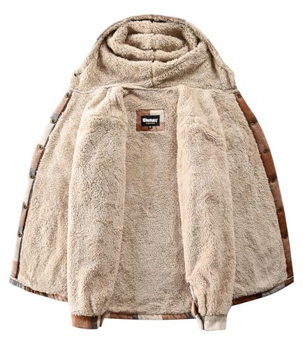 Elesuit Women's Fleece Flannel Jacket Plaid Sherpa Lined Jacket Long Sleeve Button Down Hooded Jackets for Women Brown XX-Large - Image 4