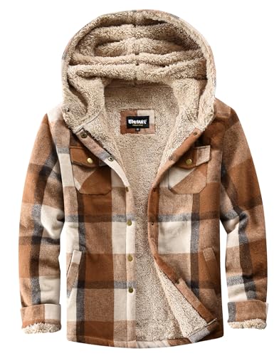 Elesuit Women's Fleece Flannel Jacket Plaid Sherpa Lined Jacket Long Sleeve Button Down Hooded Jackets for Women Brown XX-Large - Image 1