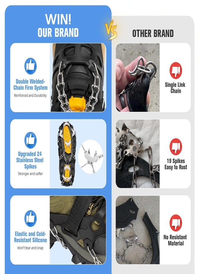 Tomaje 24 Spikes Crampons for Shoes, Anti Slip Ice Cleats for Shoes and Boots, Traction Ice Snow Grip with Stainless Steel Spikes and Silicone Men Women for Hiking, Walking, Climbing, Jogging,Fishing - Image 4