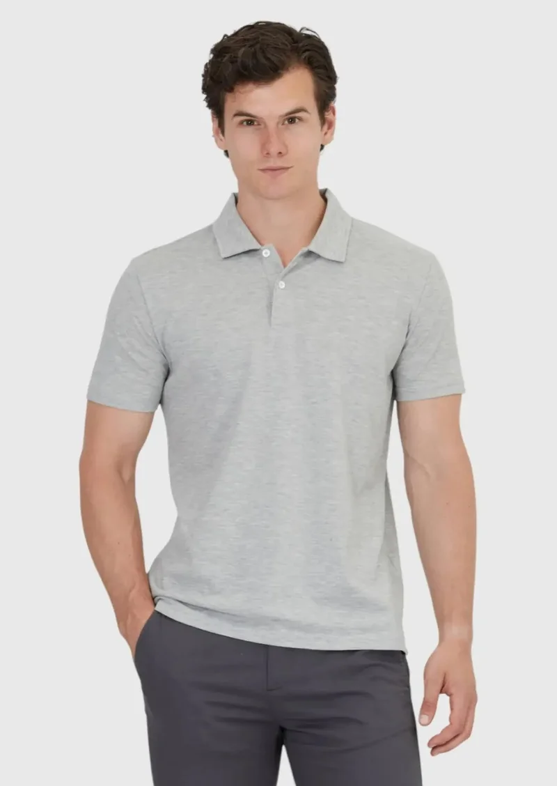 رامسي تيشيرت قطني 100%، لون رمادي فاتح سادة، بياقة بولو