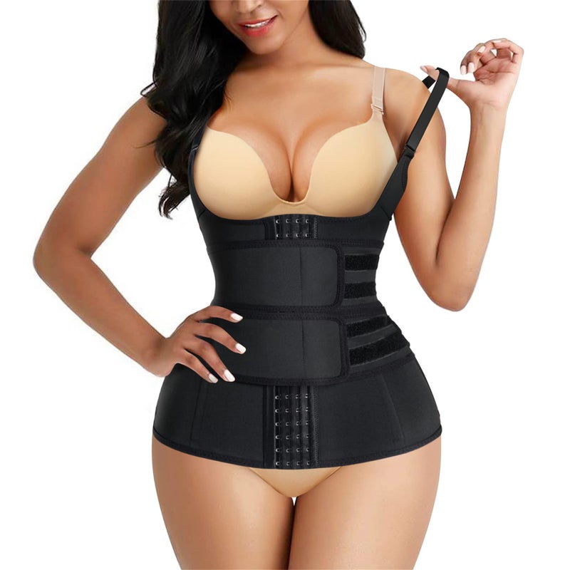 Eleady Waist Trainer for Women Underbust Corset Body Shaper Cincher Sport Girdle Zipper Vest with Adjustable Belt (Black, Large) - Image 1