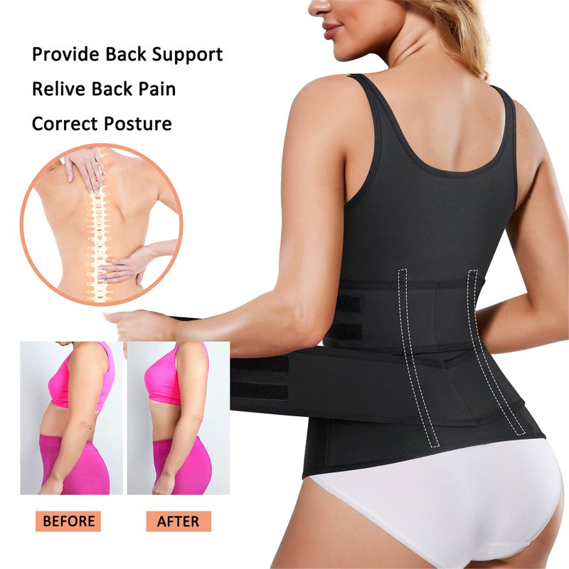 Eleady Waist Trainer for Women Underbust Corset Body Shaper Cincher Sport Girdle Zipper Vest with Adjustable Belt (Black, Large) - Image 3