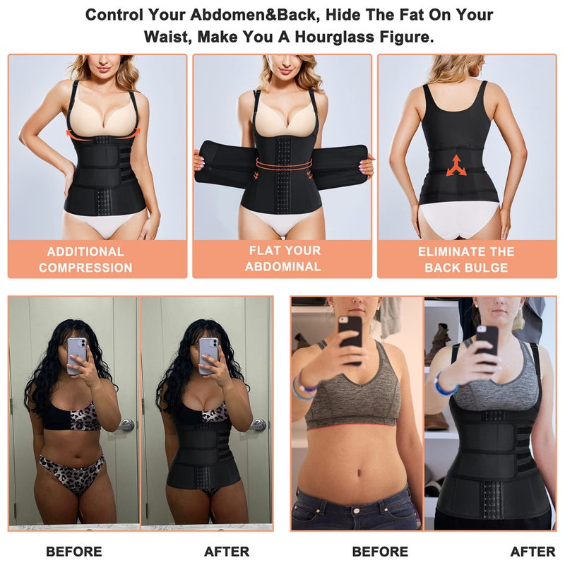 Eleady Waist Trainer for Women Underbust Corset Body Shaper Cincher Sport Girdle Zipper Vest with Adjustable Belt (Black, Large) - Image 5