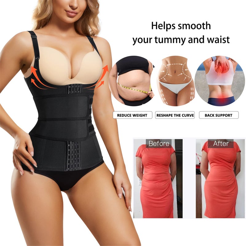 Eleady Waist Trainer for Women Underbust Corset Body Shaper Cincher Sport Girdle Zipper Vest with Adjustable Belt (Black, Large) - Image 2