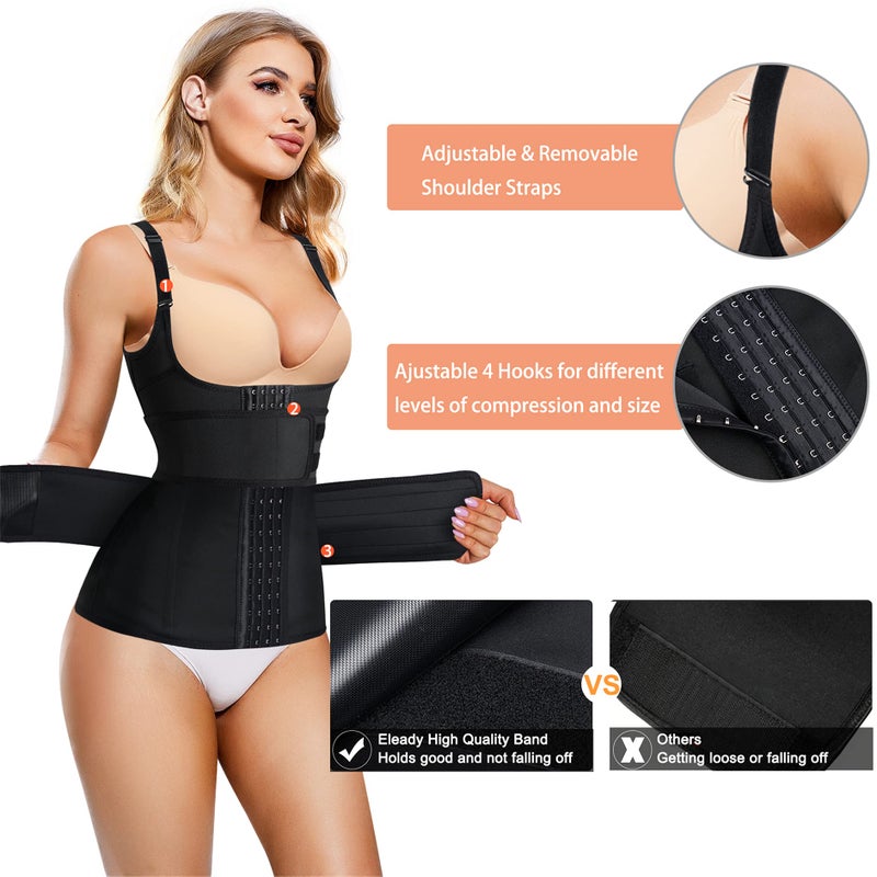 Eleady Waist Trainer for Women Underbust Corset Body Shaper Cincher Sport Girdle Zipper Vest with Adjustable Belt (Black, Large) - Image 4